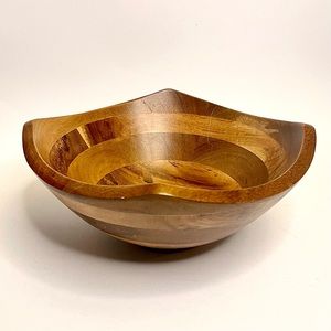 Striped Wooden Curved Square Bowl
